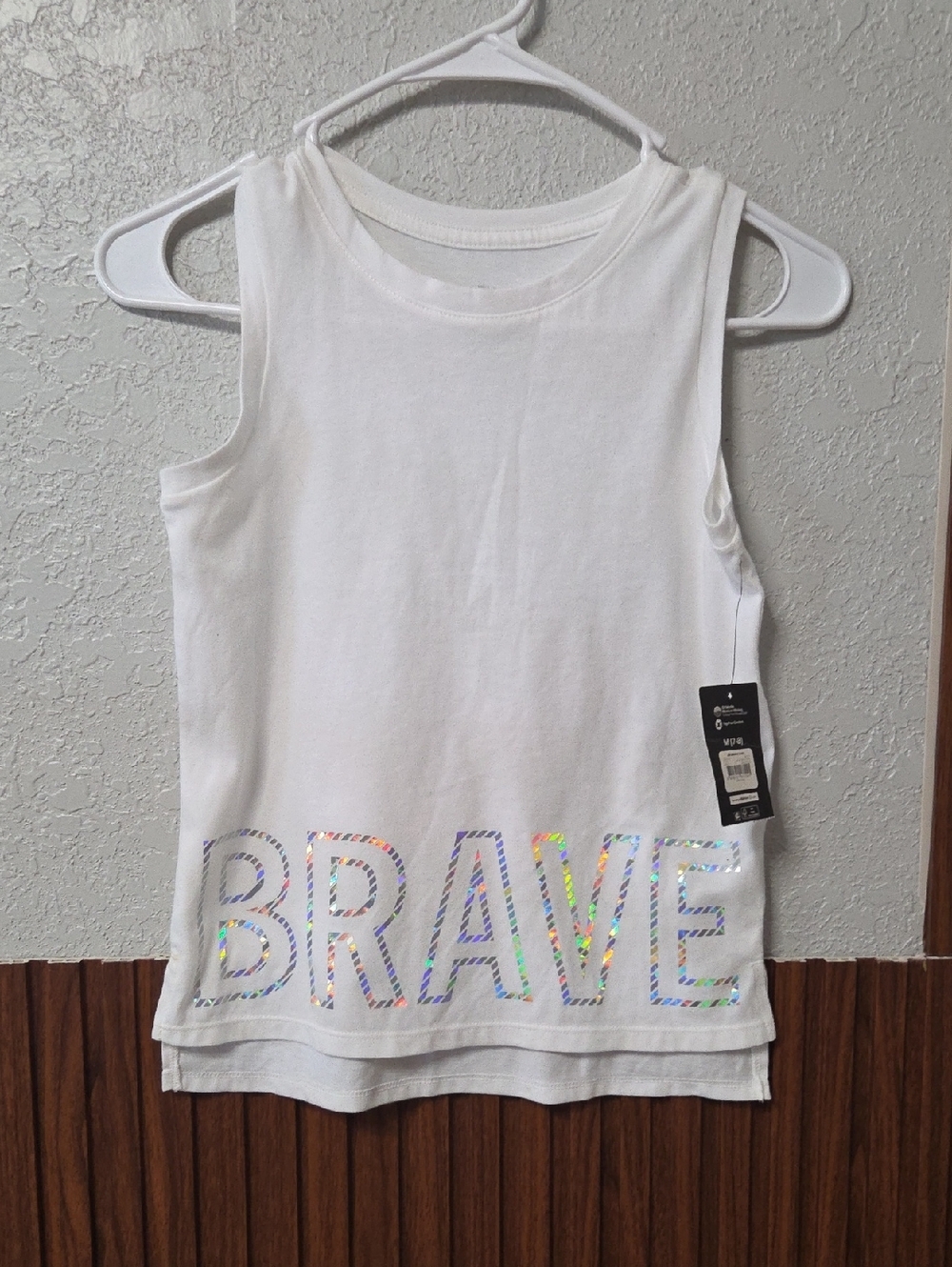 Athletic Works White Girls' Tank Top with Holographic BRAVE Lettering